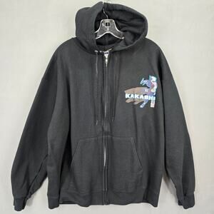 Naruto Kakashi Anime Sweatshirt Hooded Jacket Fleece Mens L Japanese Zip Pockets